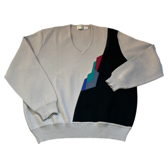 VTG St. Croix Knits Pure Wool & Ultrasuede V-neck Pullover Sweater Gray Size M - Picture 6 of 11